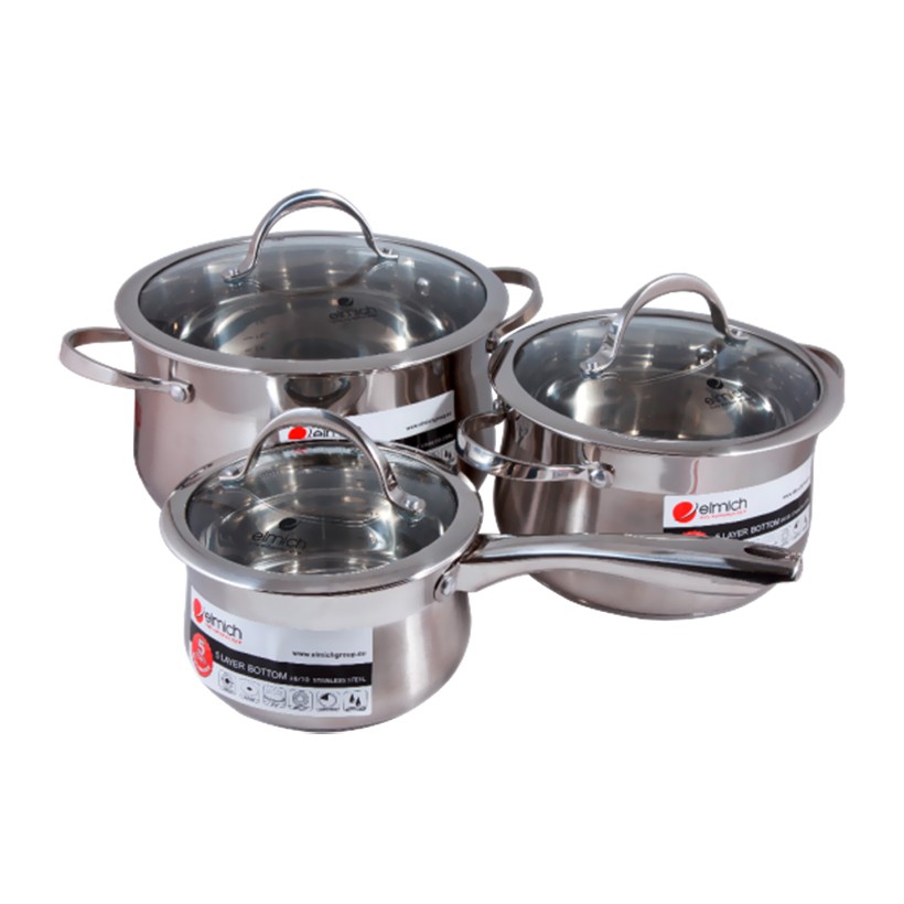 Bộ nồi và quánh Elmich inox 304 Ibiza 3 chiếc cỡ 16,20,24cm EL0124 2350124