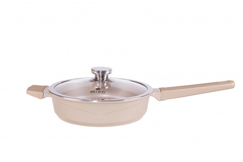 Chảo nhôm chống dính Elmich vitaplus Perla có vung kính, đáy từ size 24cm, EL 0345 2350345