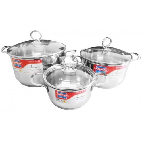 Bộ nồi inox 3 đáy sunhouse ( 16 , 20, 24 ) SH888