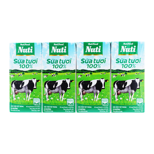 Vỉ 4 sữa tươi nuti 100% 180ml