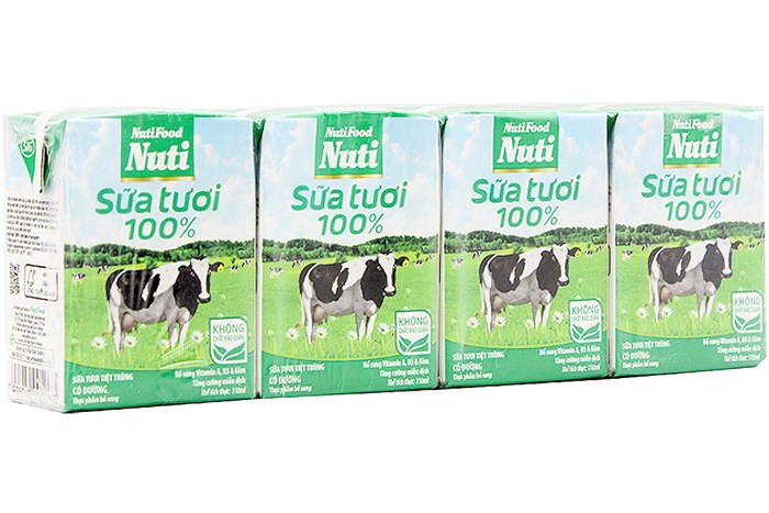 Vỉ 4 sữa tươi nuti 100% 110ml