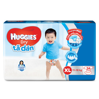 Bỉm dán Huggies Dry XL 34M+km